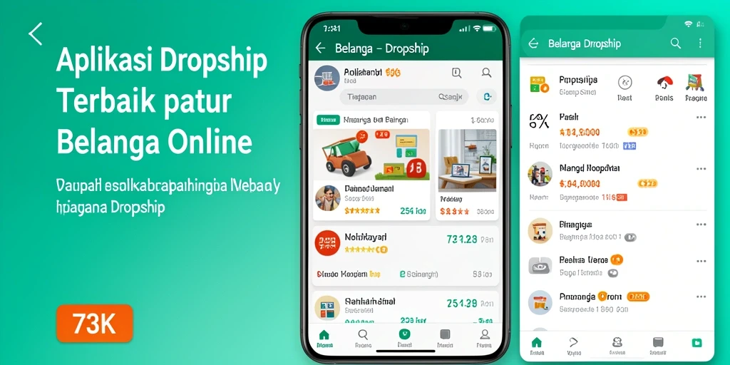Tampilan antarmuka aplikasi Dropship 73K yang intuitif dan modern.
