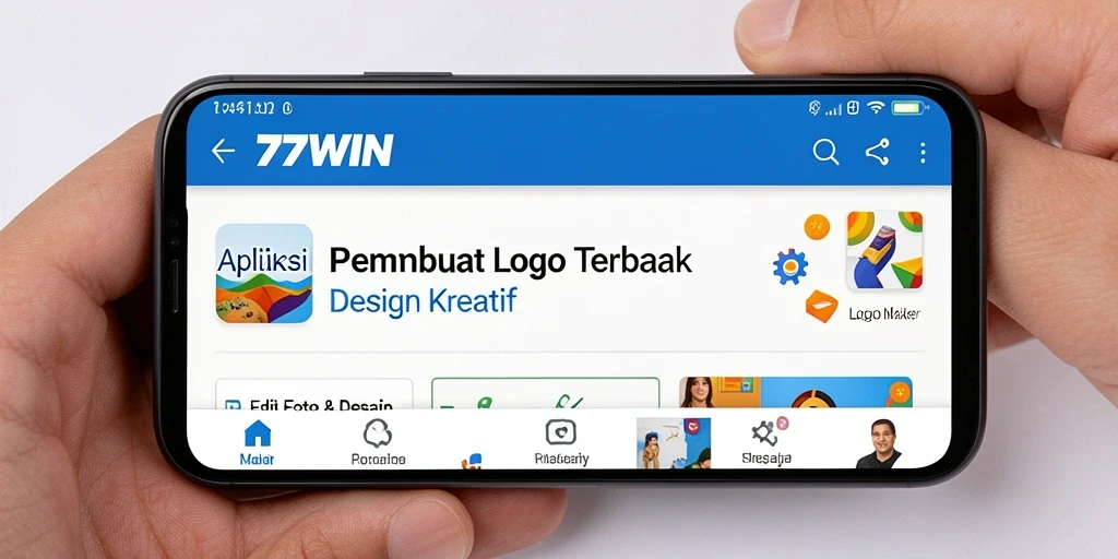 Tampilan antarmuka pengguna aplikasi 77WIN untuk desain logo.