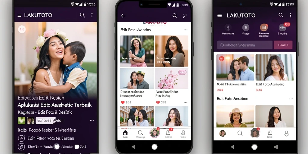 Antarmuka menarik dari aplikasi LAKUTOTO untuk edit foto aesthetic.