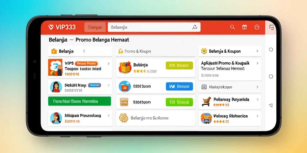 Antarmuka aplikasi VIP333 dengan berbagai kupon menarik.